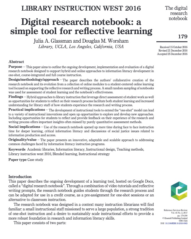 Digital Research Notebook: A Simple Tool for Reflective Learning cover page