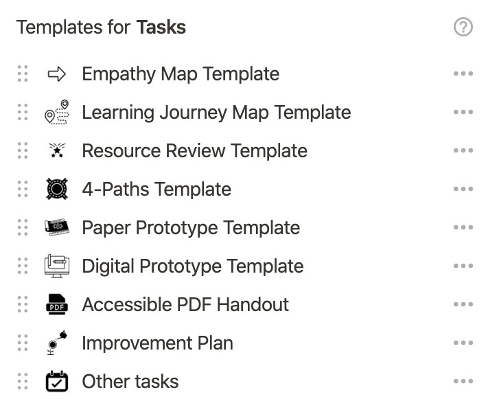 Examples of 9 task templates used in the learner-centered design process.